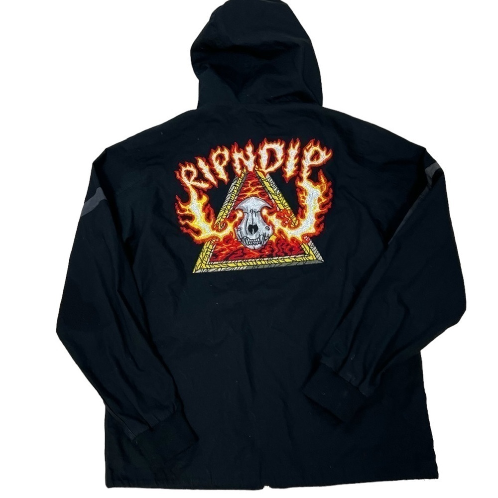 Ripndip Small Inferno Flames Black Cotton Jacket Hood Zip Front Embroidered